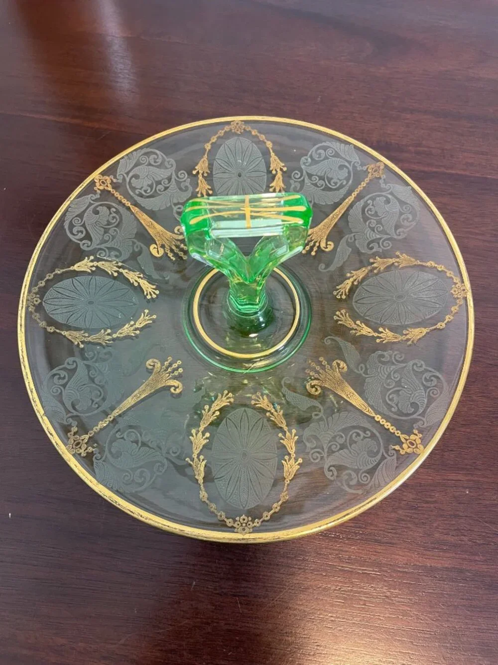 Vintage 1930s Cambridge Glass Uranium Majestic Etch 732 Center Handle Server No